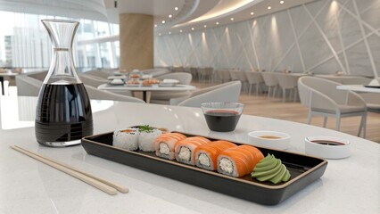 Elegant Sushi Tray with Assorted Nigiri and Accompaniments