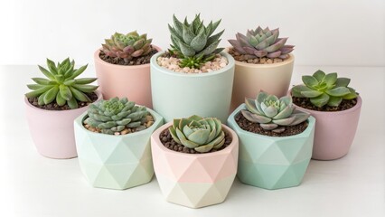 Obraz premium Symmetrical Arrangement of Colorful Succulent Pots Decorative Display