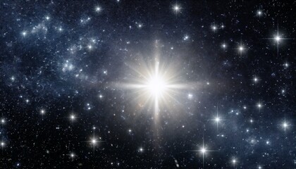 Fototapeta premium 暗い宇宙空間に中央の明るい白い星が輝き、その周りに小さな星々が取り囲む、宇宙の壮大さを感じさせるテクスチャ。