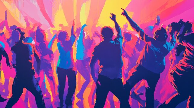 dancing crowd disco party music banner for flyers and night club posters