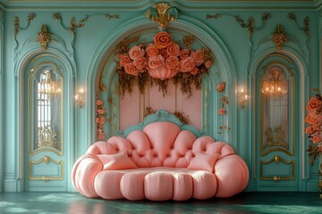 Pastel pink and mint green Halloween-themed backdrop with eerie accents