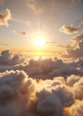 Soft white clouds drifting across a bright yellow sun-kissed sky, natural scene, warm weather, soft focus background