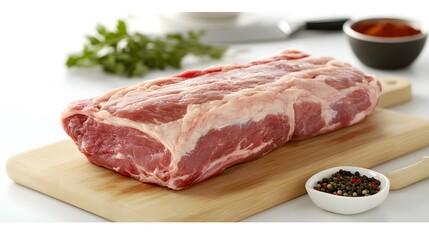 Fototapeta premium Ground meat package displayed on a clean surface, symbolizing the essence of quality and freshness in culinary preparation.