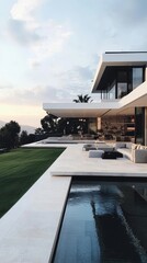 Fototapeta premium A Modern Luxury Villa Featuring an Amazing Infinity Pool and Stunning Scenic View