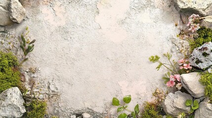 Naklejka premium Pastel Stone and Moss Composition with Natural Elements