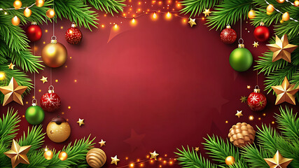 christmas background with christmas tree branches and balls