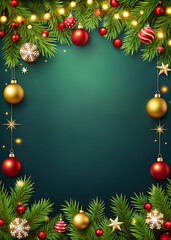 christmas background with christmas tree branches and balls
