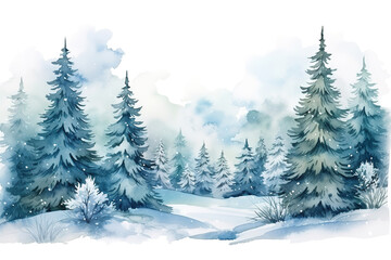 Obraz premium Stunning Blue Winter Forest Background with Watercolor Texture