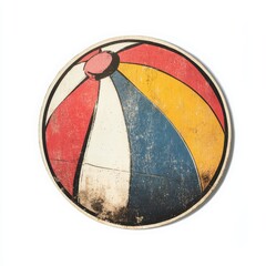 Vintage scrapbook style collage paper sticker cutout of a beach ball on white background.