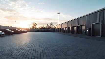 Fototapeta premium Urban electric charging stations seamlessly integrated into modern cityscape, symbolizing sustainable energy transition and technological advancement in urban infrastructure.