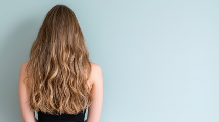 Obraz premium Long Wavy Blonde Hair Woman s Back Haircare Beauty Style Studio Shot Light Backgroun