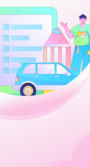 Fototapeta premium Buy insurance for car flat character vector concept operation illustration 