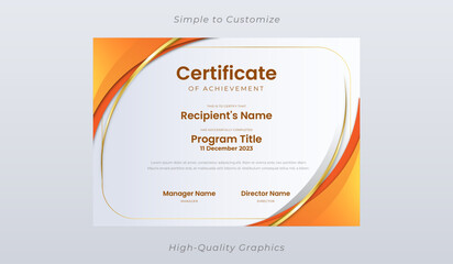 Minimalist Professional Certificate Template with Elegant Accents Exclusive Golden Line Orange Gradient vector