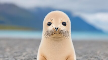 Adorable Baby Seal Pup on Beach  Arctic Wildlife  Nature Photography