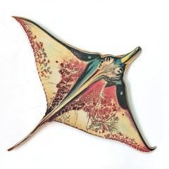 Vintage scrapbook style collage paper sticker cutout of a manta ray on white background.