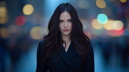 Obraz premium Confident Woman Walking Night City Street Urban Nightlife Powerful Female Portrait