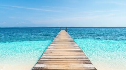 Fototapeta premium Travel image showing a wooden pier leading into the turquoise ocean on an exotic beach