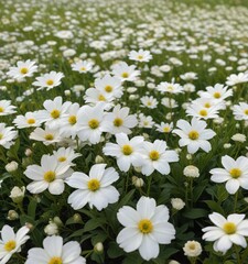 A lush collection of white flowers in a field, serene, delicate