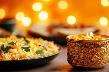 A vibrant Kwanzaa celebration dinner featuring Indian cuisine, perfect for holiday invitations, culinary blogs, or festive event promotions.