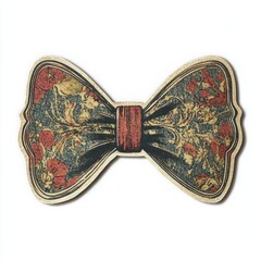 Vintage scrapbook style collage paper sticker cutout of a bow tie on white background.
