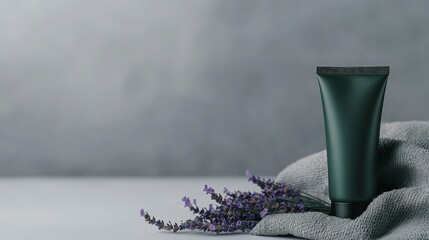 Spa Skincare  Green Tube  Lavender  Grey Cloth  Beauty Product Mockup