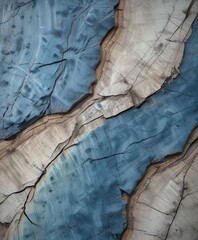 Naklejka premium Blue cracked wood surface with worn and weathered texture , worn surface, discoloration