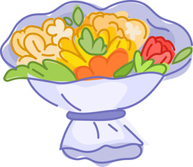 Illustration of Vibrant Yellow and Orange Flower Bouquet.