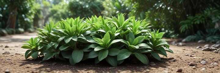 Obraz premium Green Adenium obesum in a garden with other plants, greenery, tropical plant