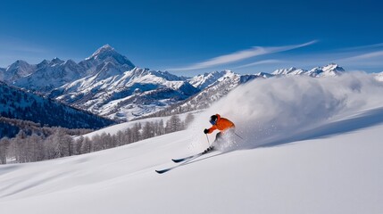 Fototapeta premium Stunning Skier in Powder Snow Alpine Mountains