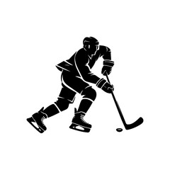 A silhouette of an ice hockey player skating