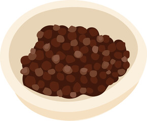 Bowl of whole black peppercorns illustration.