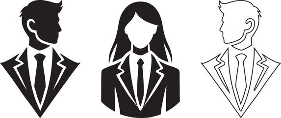 Business woman Silhouette design, Corporate Person, front view, black