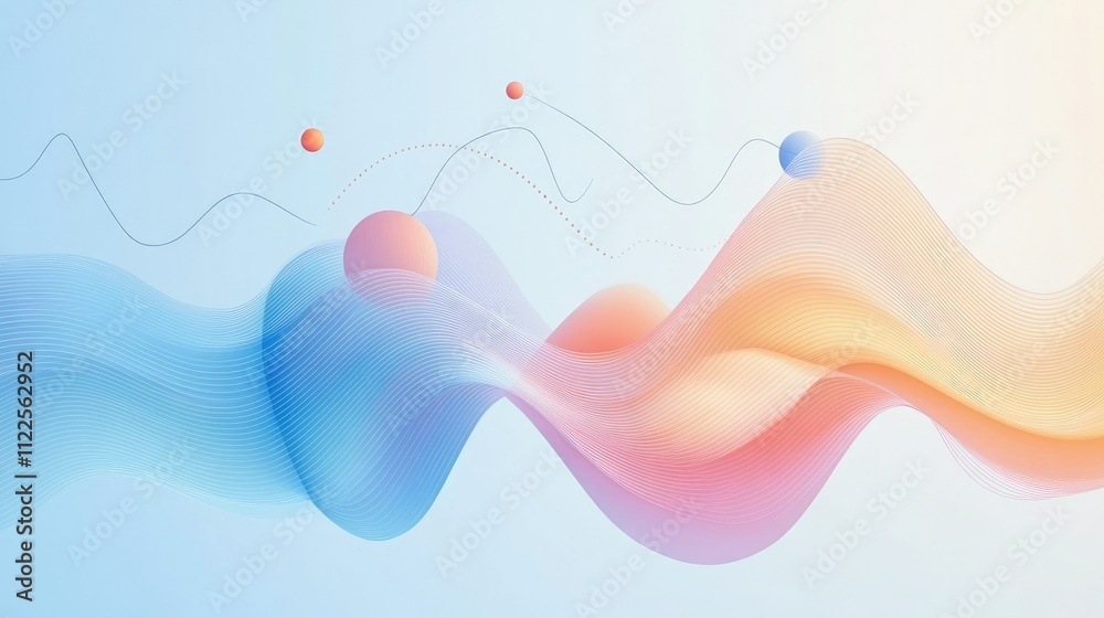 Poster a minimalist abstract data graph with floating geometric shapes and smooth lines, offering a clean s