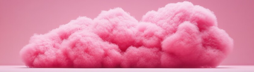 Fototapeta premium A fluffy, pink cloud-like formation against a soft pink background, evoking a whimsical and dreamy atmosphere.
