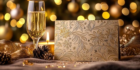 Luxurious Gold New Year s Eve Invitation Card with Champagne