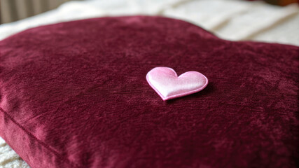 Fototapeta premium A red plush heart on a velvety red background creates a romantic and eye-catching scene, perfect for Valentine's Day or any other celebration celebrating love