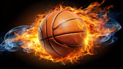 basketball in flames black background