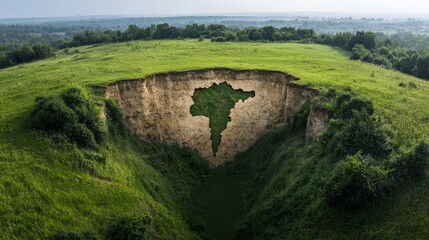 Obraz premium Lush Green Valley Cliff Erosion Aerial View Nature Landscape Geological Formation