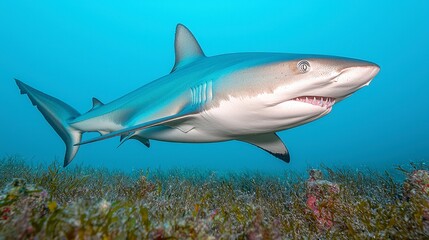 Fototapeta premium Caribbean Reef Shark Underwater Ocean Wildlife Predator Marine Life Aquatic Animal
