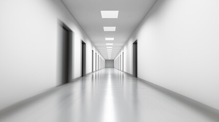 Bright white corridor interior of hospital or clinical facility