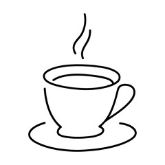 喫茶店の紅茶のティーカップのシンプルな手描き線画イラスト　透過背景の切り抜き