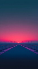 Obraz premium Vibrant sunset over a long, straight highway.