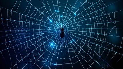 Obraz premium realistic black spider web background. with beautiful blue light.