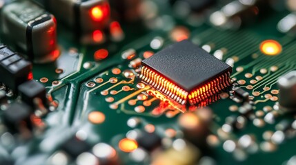 Obraz premium Glowing circuit board. Microchip background