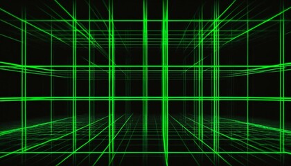 Fototapeta premium Abstract digital art with green neon lines forming a grid pattern over a black background