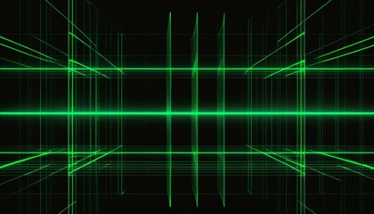 Obraz premium Abstract digital art with green neon lines forming a grid pattern over a black background