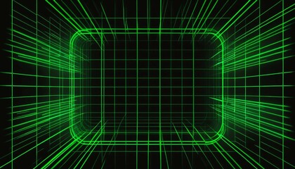 Obraz premium Abstract digital art with green neon lines forming a grid pattern over a black background