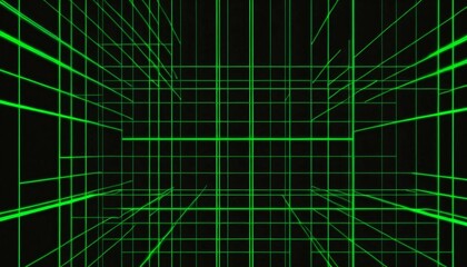Obraz premium Abstract digital art with green neon lines forming a grid pattern over a black background