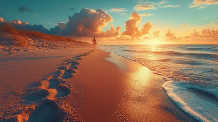 A person walking along a peaceful beach, feeling a sense of emotional release and renewal 