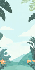 Obraz premium Scenic tropical landscape with lush greenery and soft clouds in blue sky